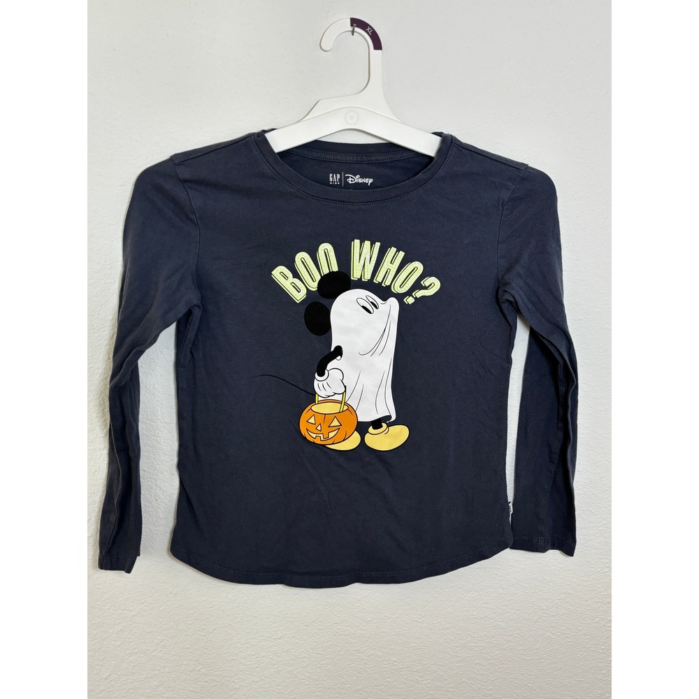 GAP Kids Disney Mickey Mouse Halloween Ghost Boo Who Long Sleeve Shirt Gray M
